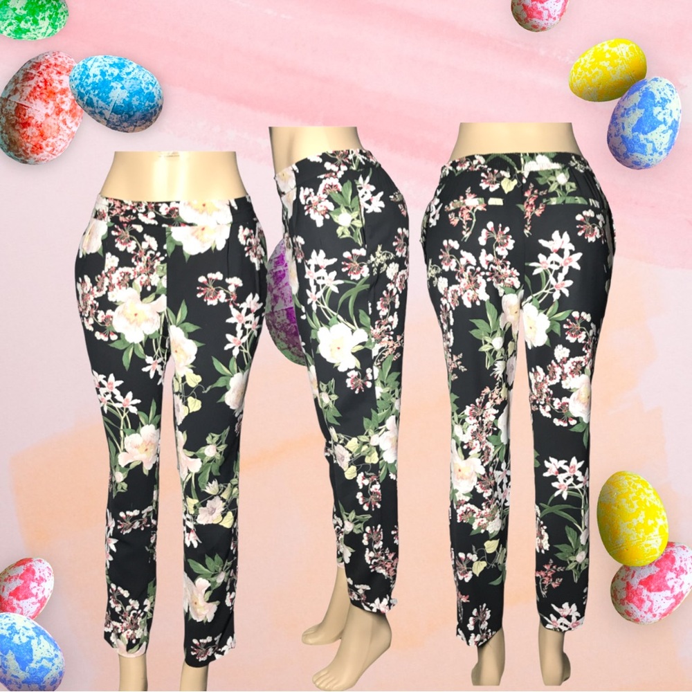 Ellane Rose Black Multicolour Floral Pants Size XS